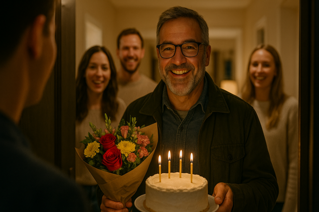 Surprise guest at birthday celebration