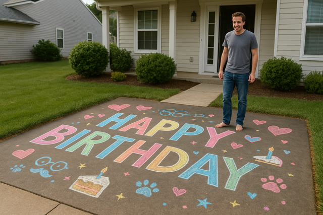 Birthday display in yard with decorations